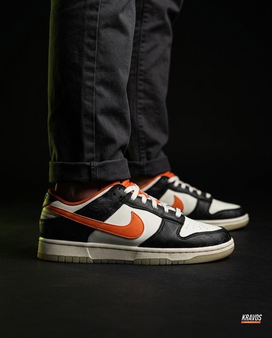NK Leather Panelled Low Court Trainer Mixed 2 Black White Orange
