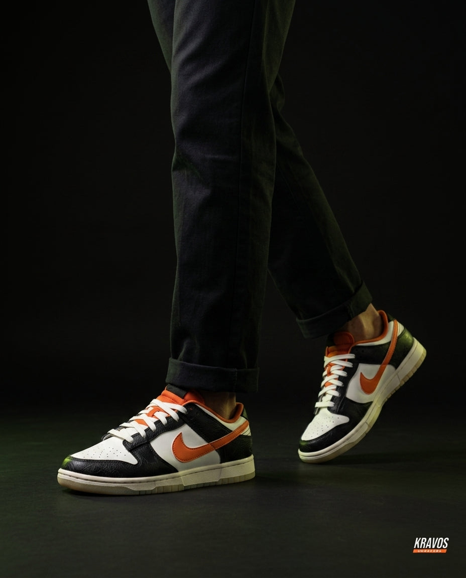 NK Leather Panelled Low Court Trainer Mixed 2 Black White Orange