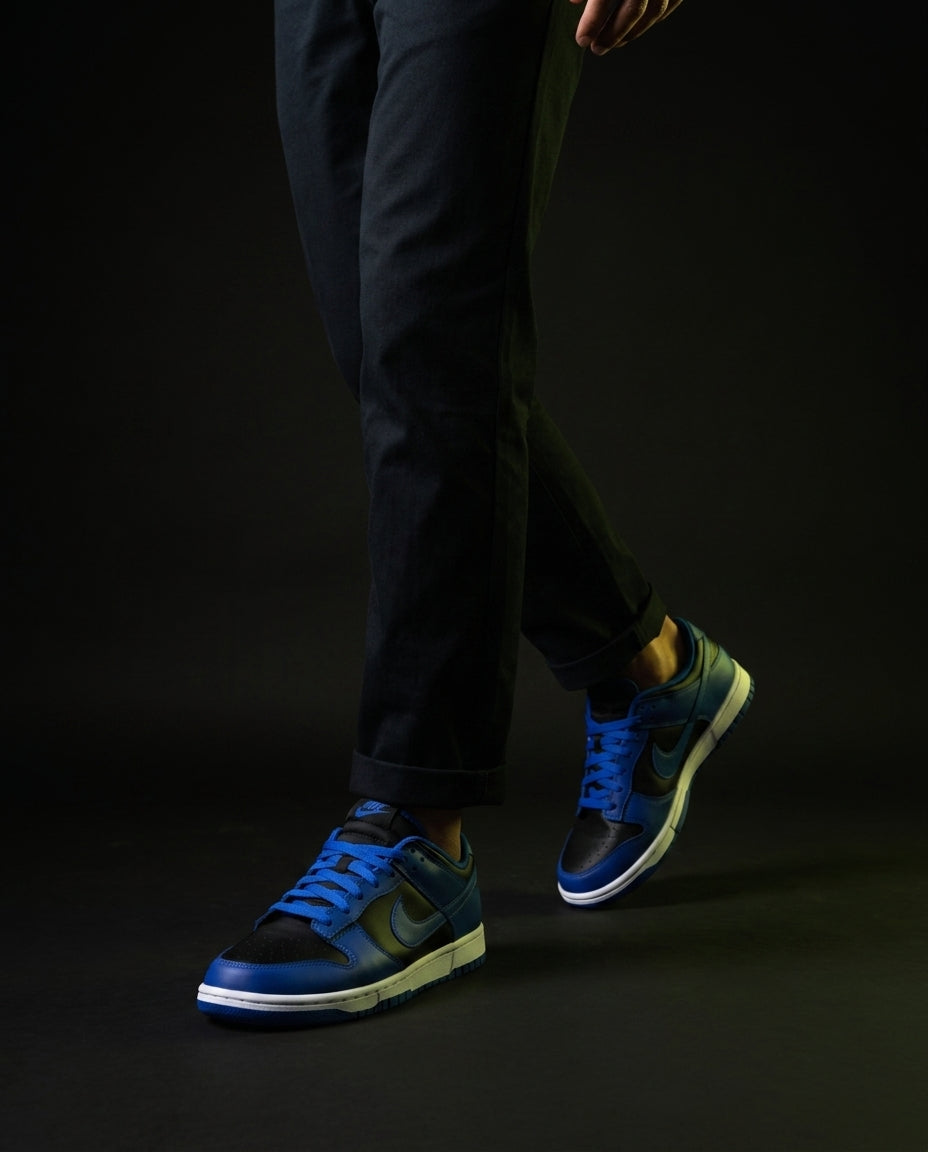 NK Leather Panelled Low Court Trainer Blue Blue Black