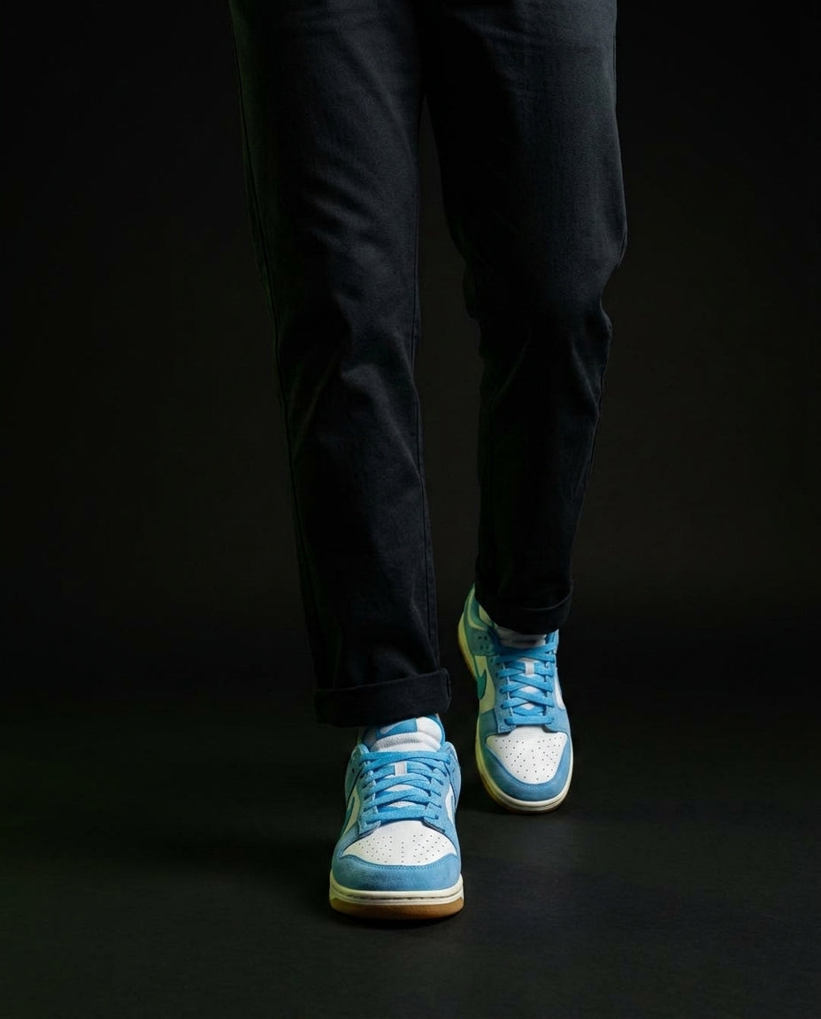 NK Leather Panelled Low Court Trainer Blue Blue White Gum