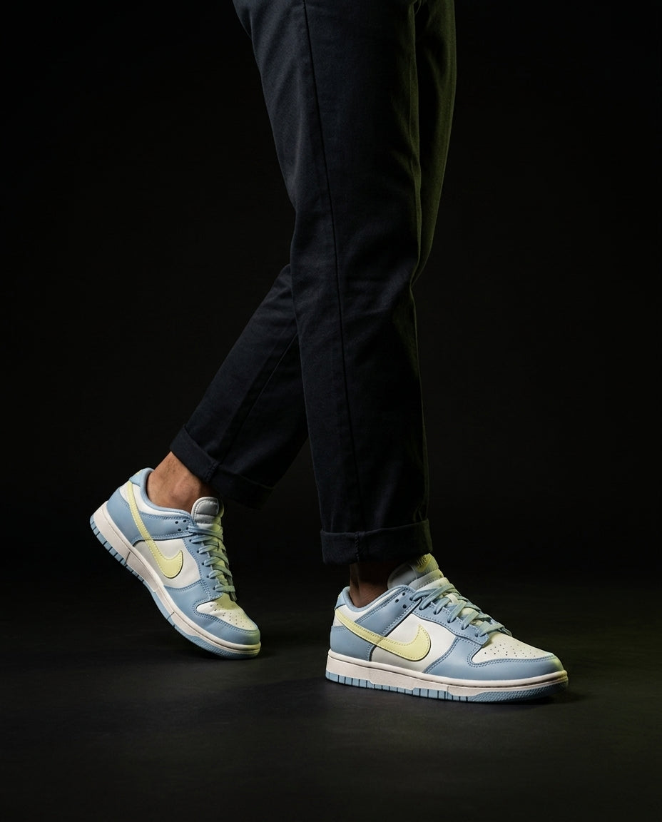 NK Leather Panelled Low Court Trainer Mixed 3 Blue White Yellow