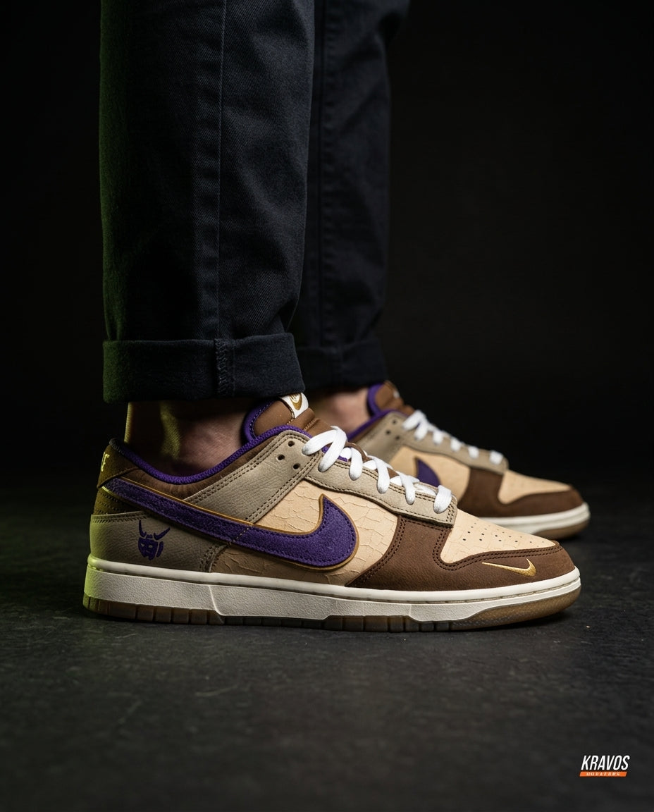 NK Leather Panelled Low Court Trainer Mixed 3 Brown Purple Tan