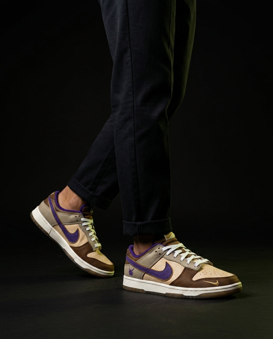 NK Leather Panelled Low Court Trainer Mixed 3 Brown Purple Tan