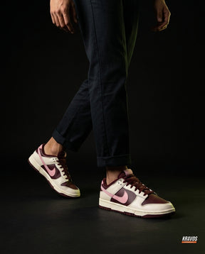 NK Leather Panelled Low Court Trainer Cream Cream Burgundy Pink