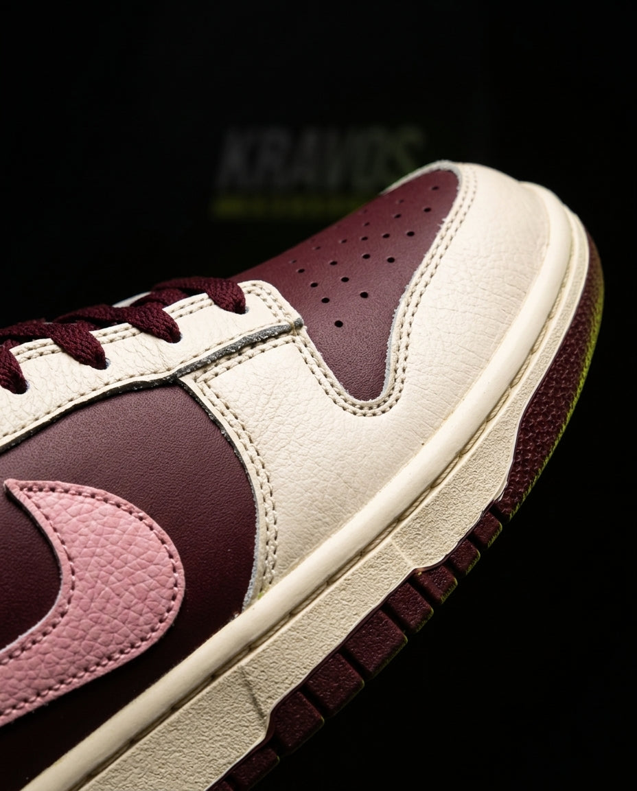 NK Leather Panelled Low Court Trainer Cream Cream Burgundy Pink