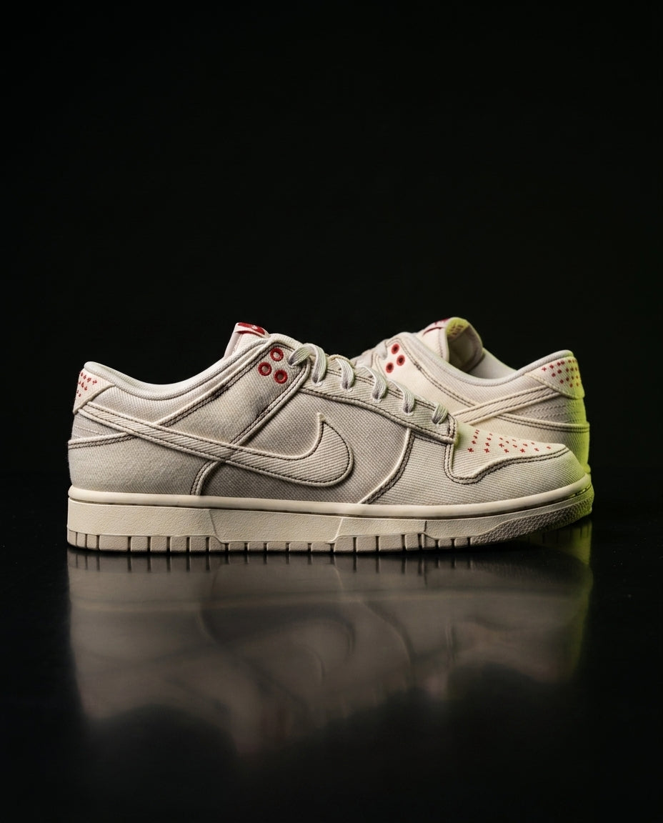 NK Leather Panelled Low Court Trainer Cream Cream Red