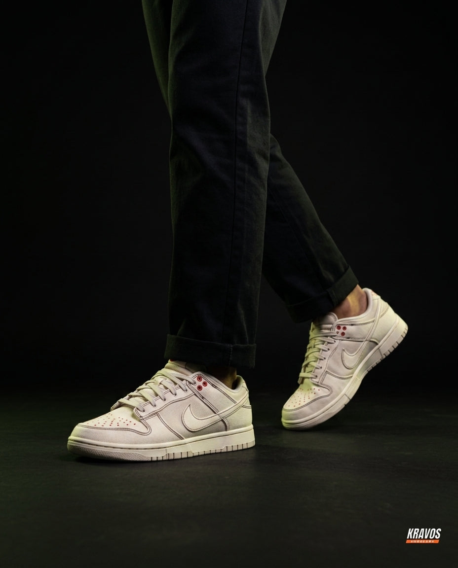 NK Leather Panelled Low Court Trainer Cream Cream Red