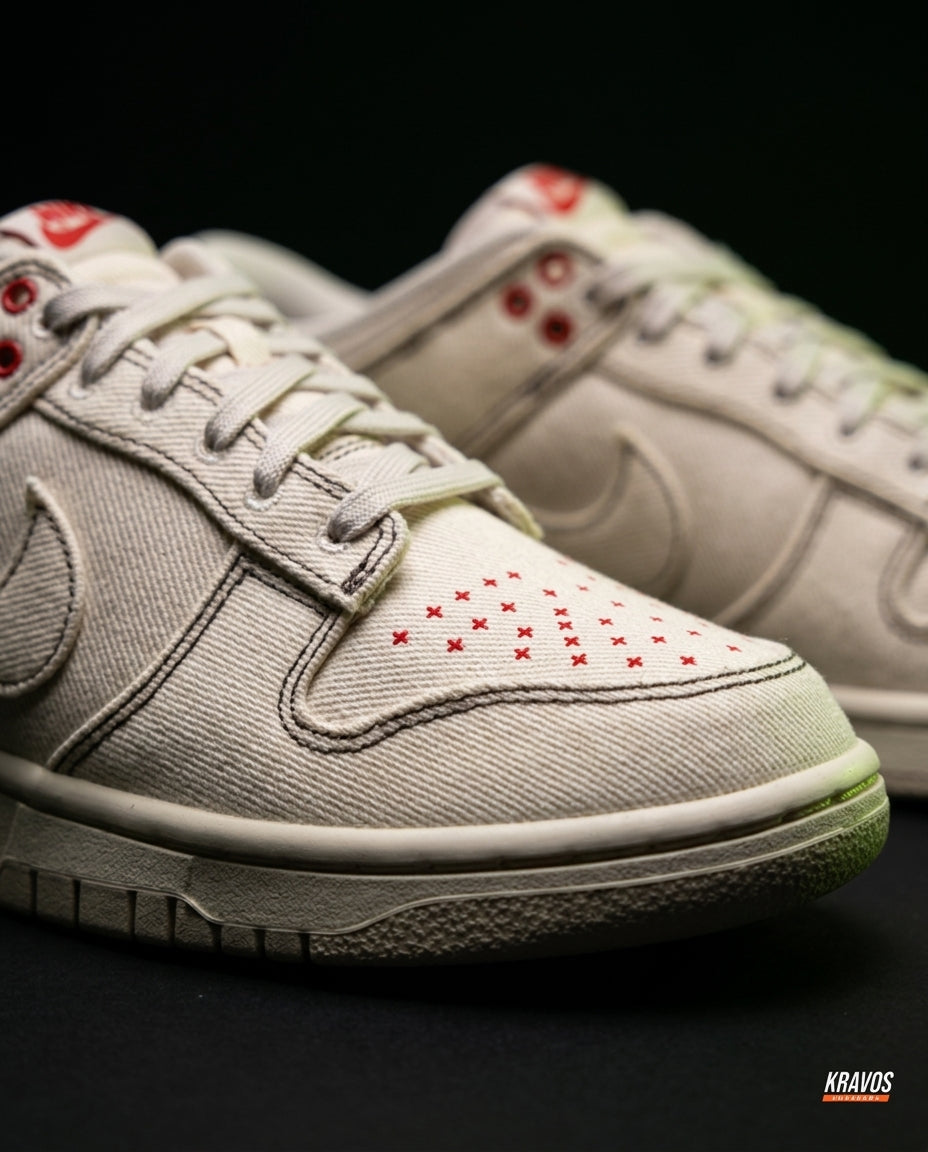NK Leather Panelled Low Court Trainer Cream Cream Red
