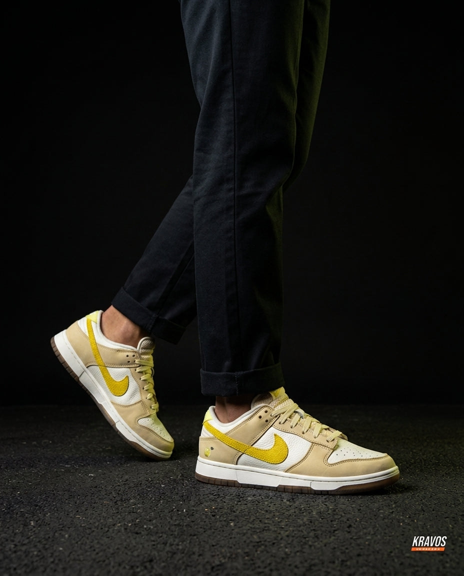 NK Leather Panelled Low Court Trainer Cream Cream Yellow Gum