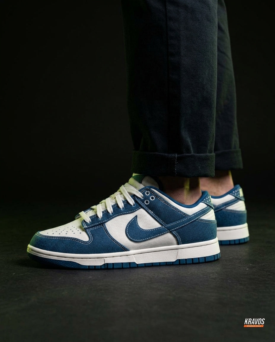 NK Leather Panelled Low Court Trainer Mixed 2 Denim Blue White