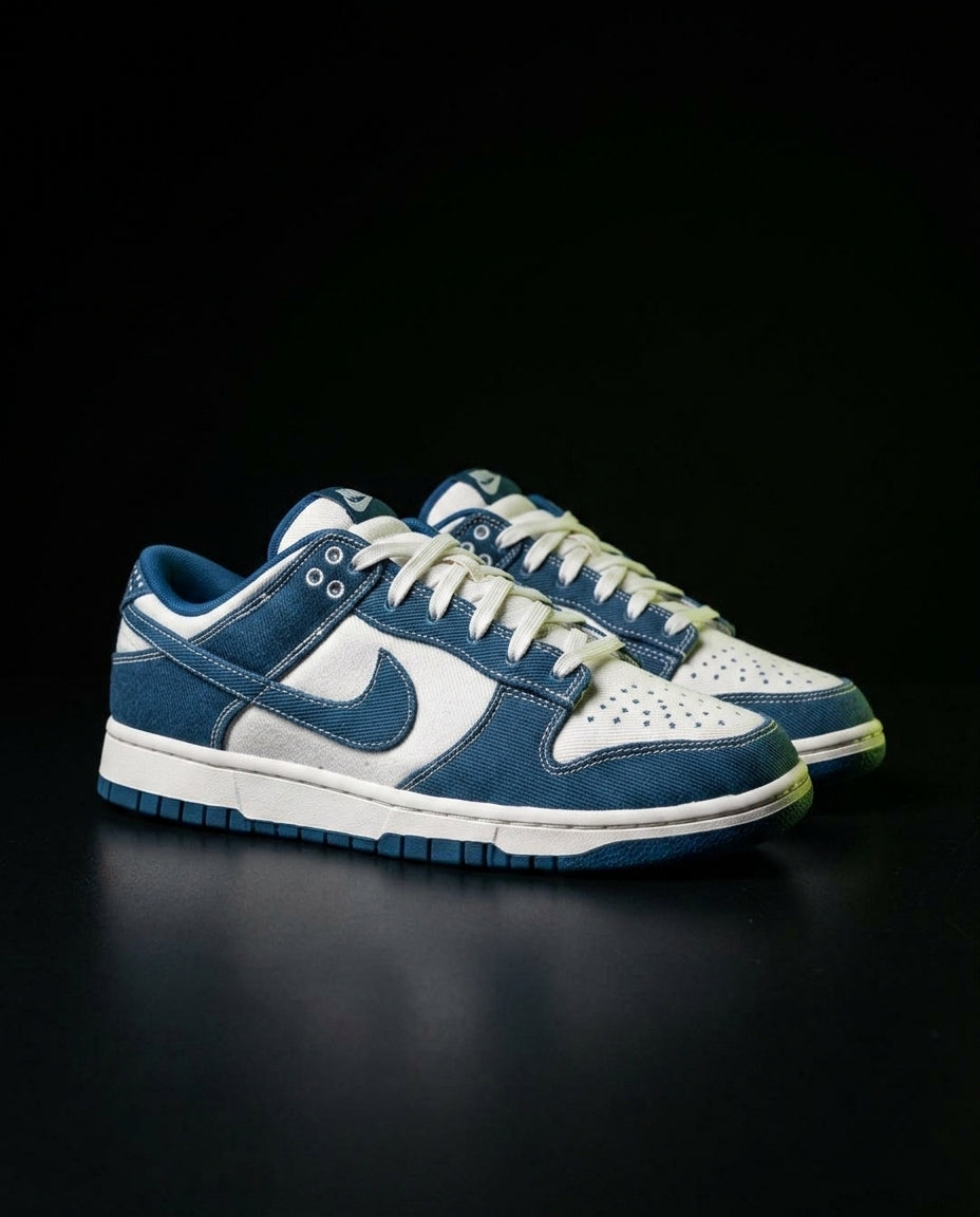 NK Leather Panelled Low Court Trainer Mixed 2 Denim Blue White