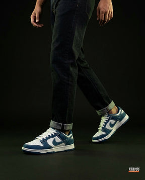 NK Leather Panelled Low Court Trainer Mixed 2 Denim Blue White