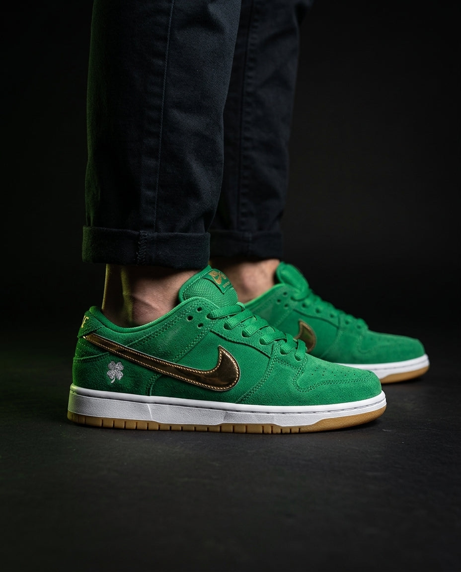 NK Leather Panelled Low Court Trainer Green Green Gum