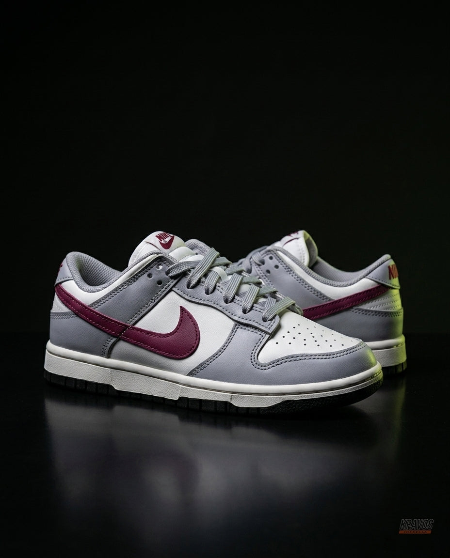 NK Leather Panelled Low Court Trainer Grey Grey White Maroon