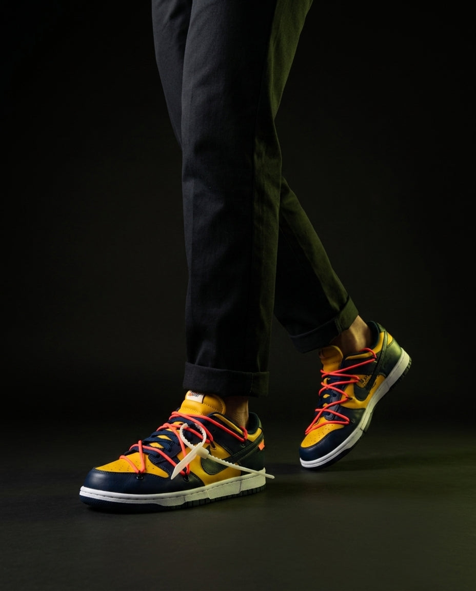 NK Leather Panelled Low Court Trainer Mixed 3 Navy Yellow