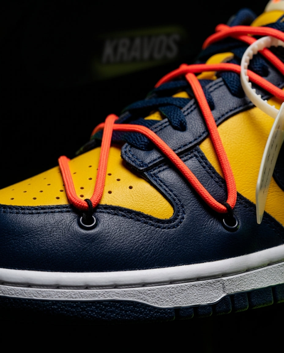 NK Leather Panelled Low Court Trainer Mixed 3 Navy Yellow