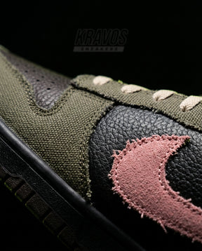 NK Leather Panelled Low Court Trainer Green Olive Black Pink