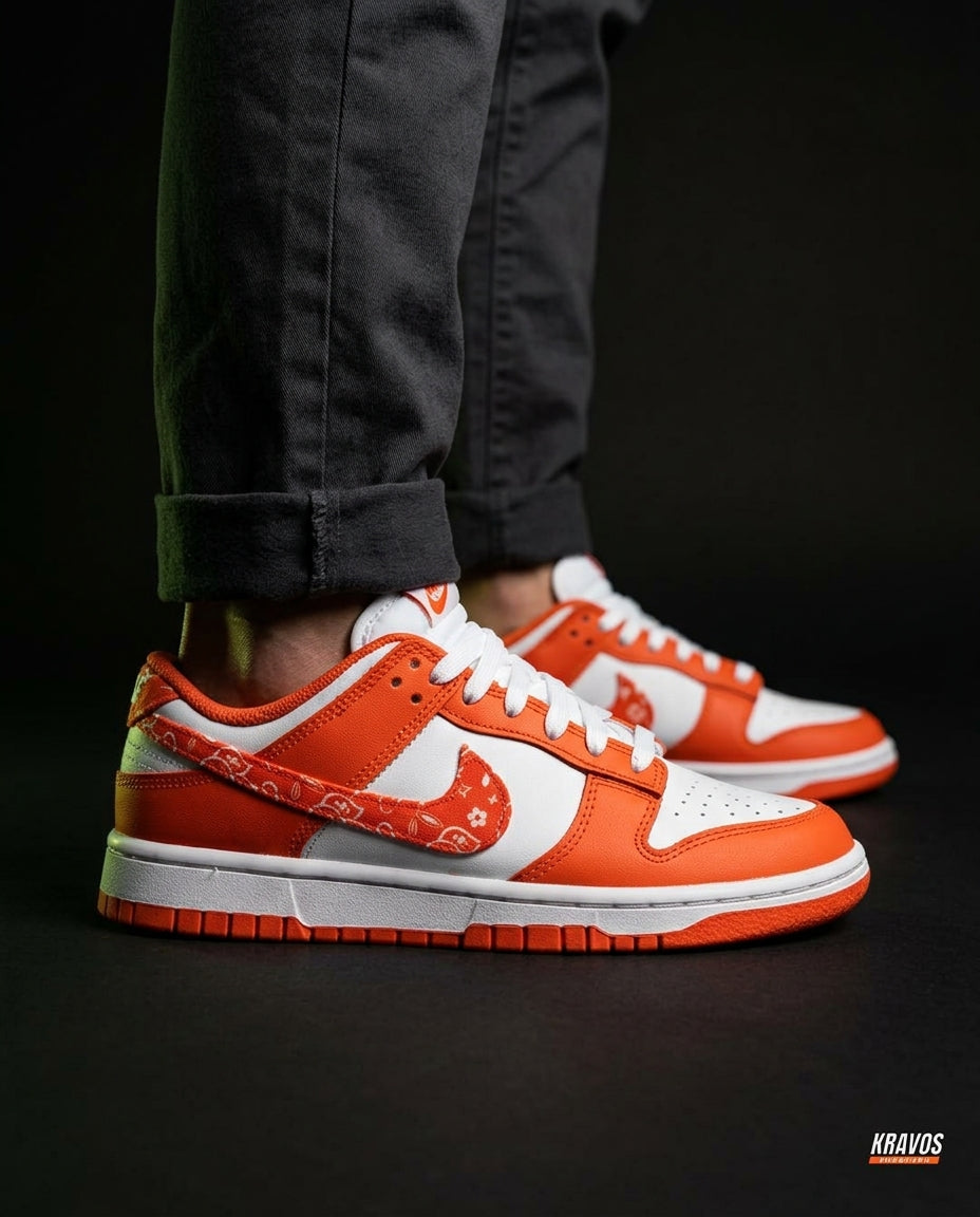 NK Leather Panelled Low Court Trainer Mixed 3 Orange White
