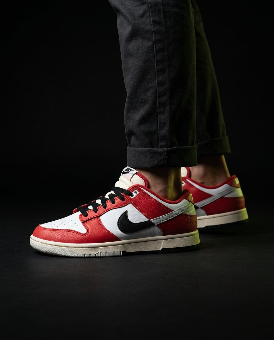NK Leather Panelled Low Court Trainer Mixed 1 Red White Black