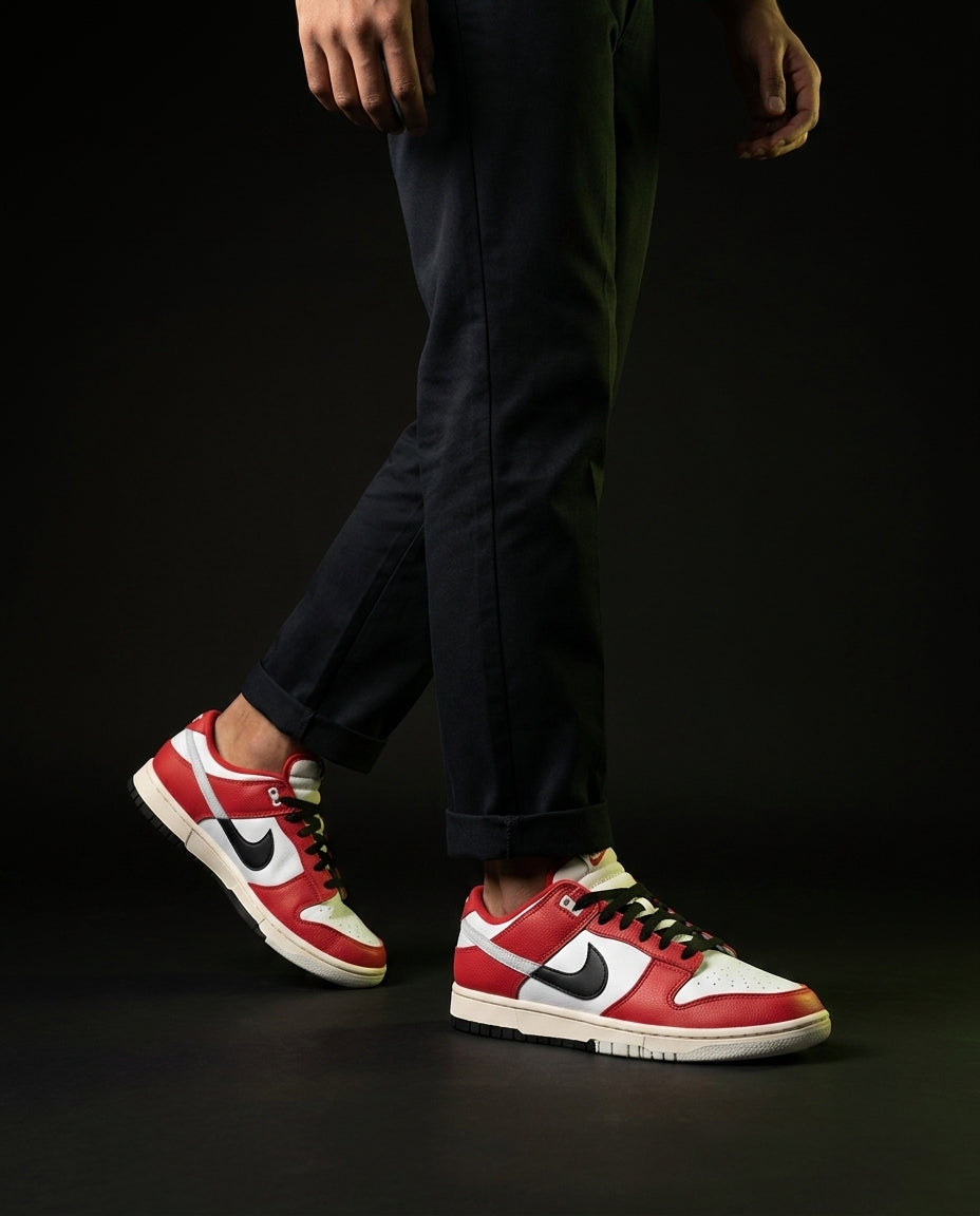 NK Leather Panelled Low Court Trainer Mixed 1 Red White Black