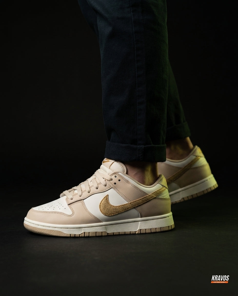 NK Leather Panelled Low Court Trainer Cream Sand Gold White