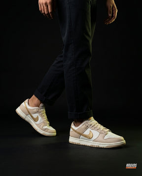 NK Leather Panelled Low Court Trainer Cream Sand Gold White