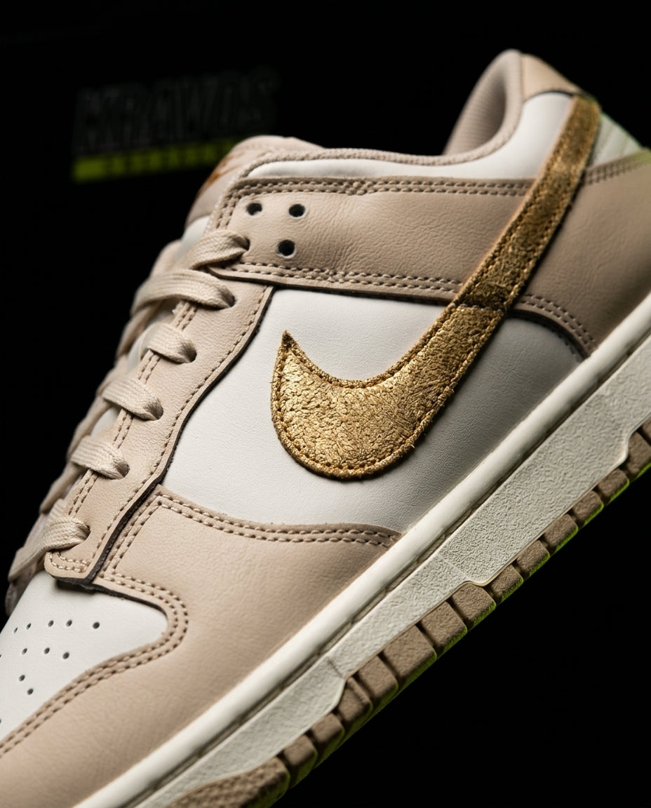 NK Leather Panelled Low Court Trainer Cream Sand Gold White