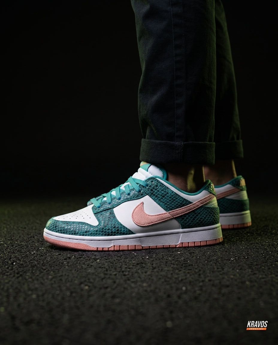 NK Leather Panelled Low Court Trainer Mixed 3 Teal White Pink