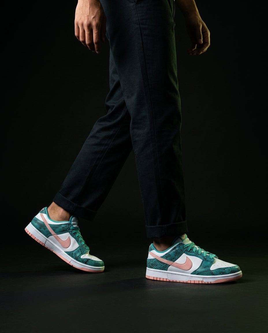 NK Leather Panelled Low Court Trainer Mixed 3 Teal White Pink