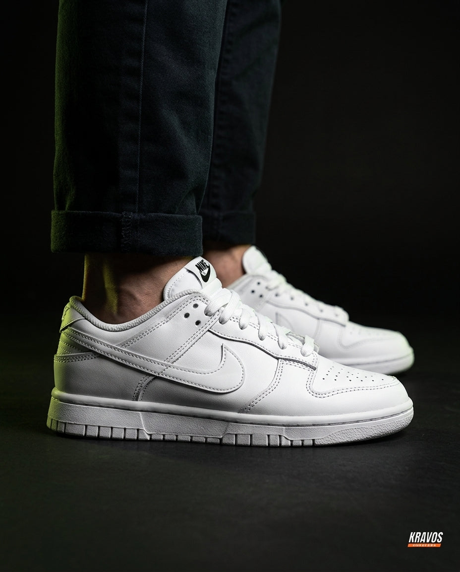 NK Leather Panelled Low Court Trainer White Triple White