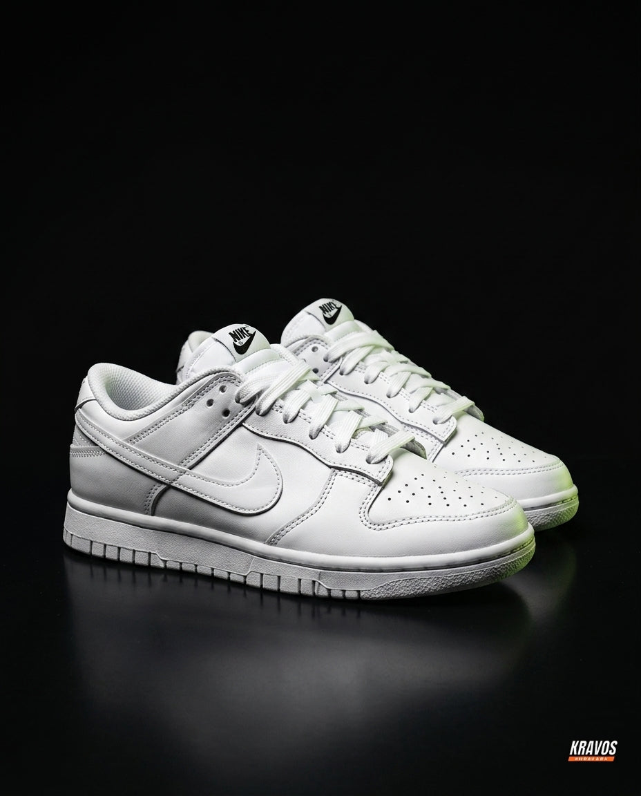 NK Leather Panelled Low Court Trainer White Triple White