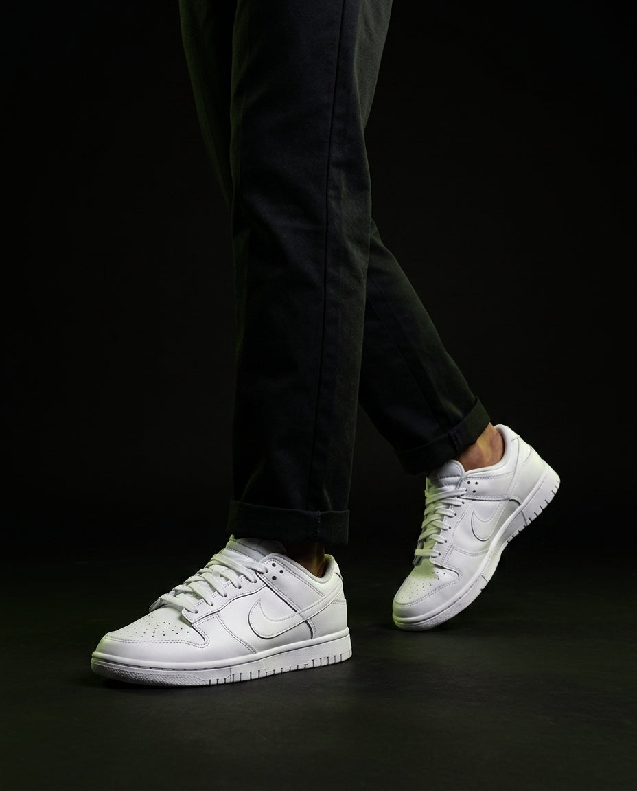 NK Leather Panelled Low Court Trainer White Triple White