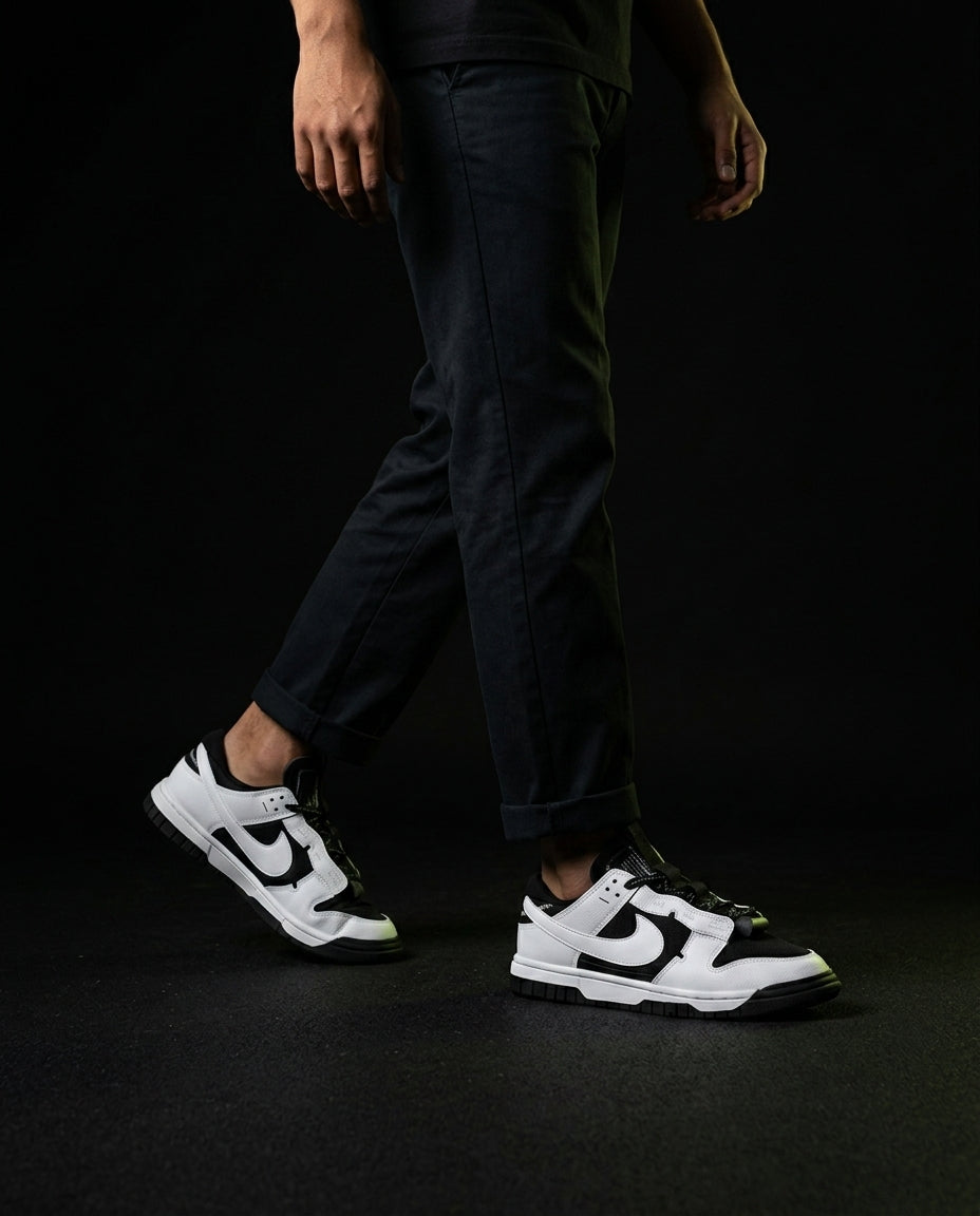 NK Leather Panelled Low Court Trainer Mixed 2 White Black