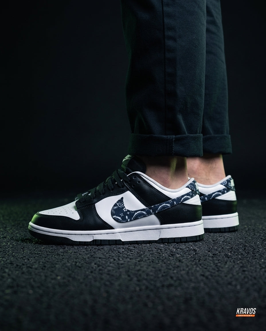 NK Leather Panelled Low Court Trainer White White Black Paisley