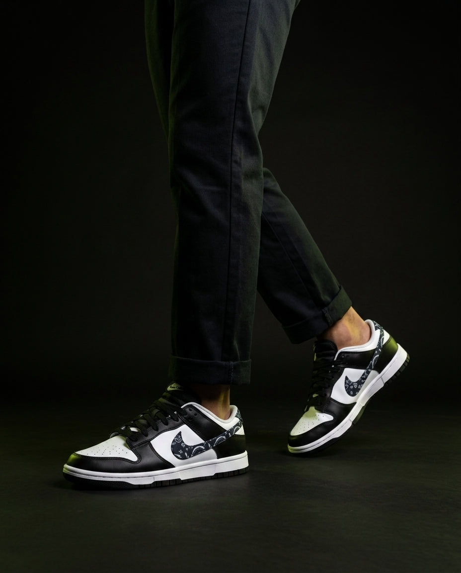 NK Leather Panelled Low Court Trainer White White Black Paisley