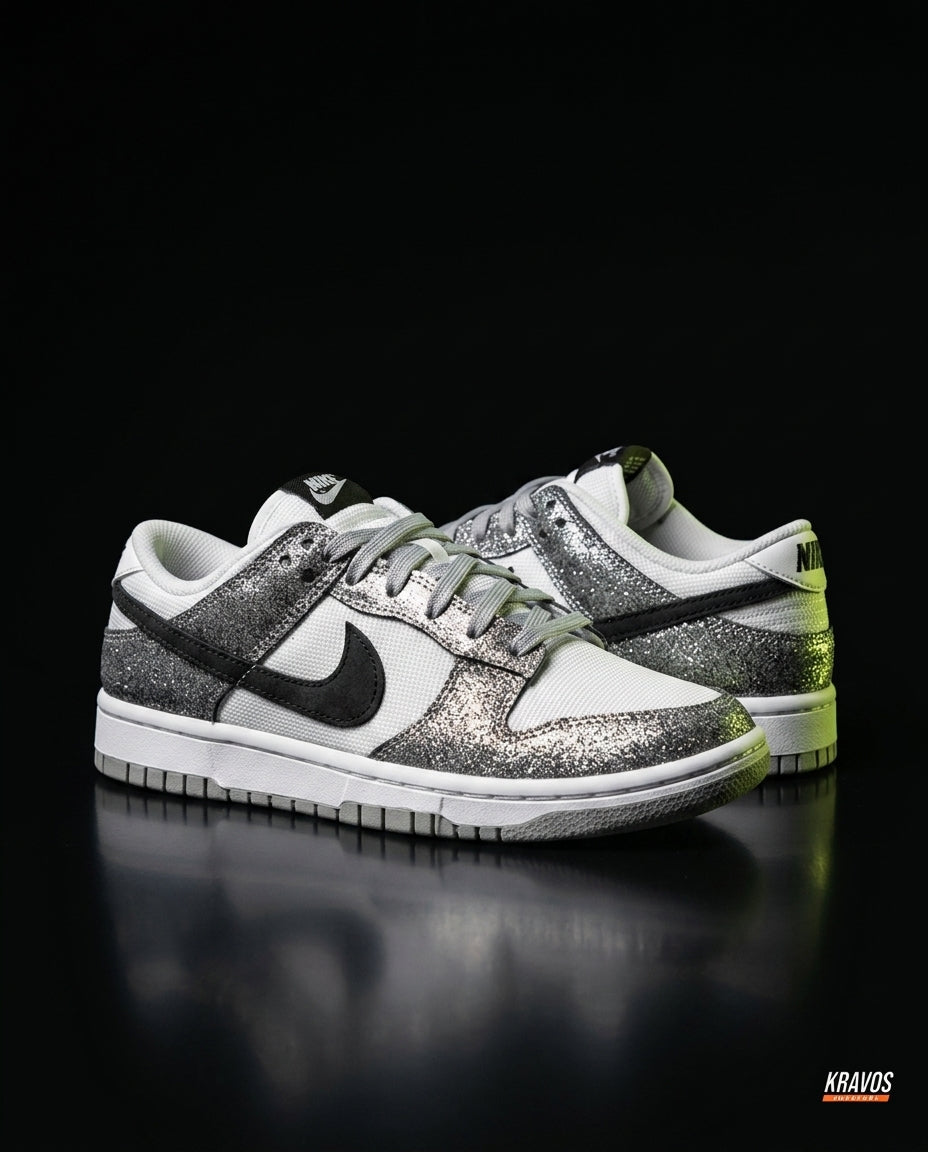 NK Leather Panelled Low Court Trainer White White Black Silver