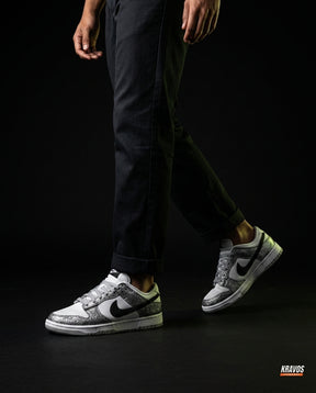 NK Leather Panelled Low Court Trainer White White Black Silver