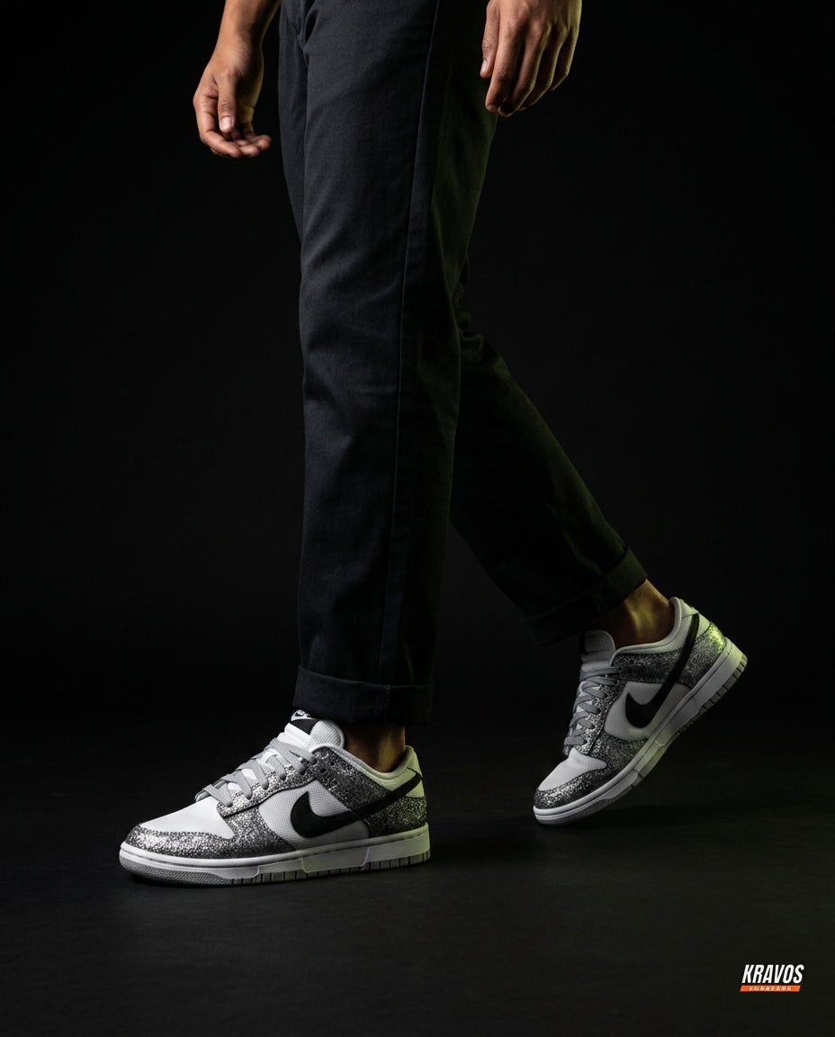 NK Leather Panelled Low Court Trainer White White Black Silver