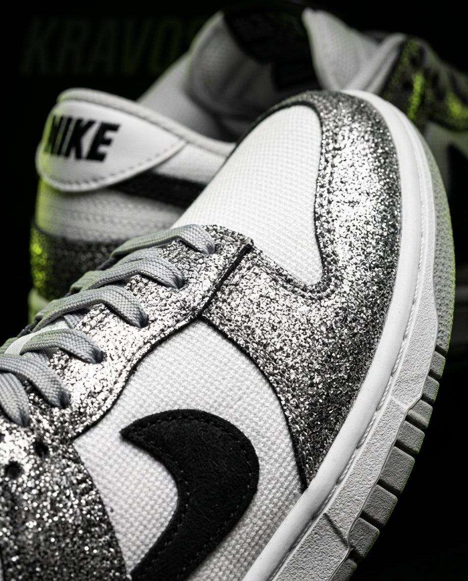 NK Leather Panelled Low Court Trainer White White Black Silver