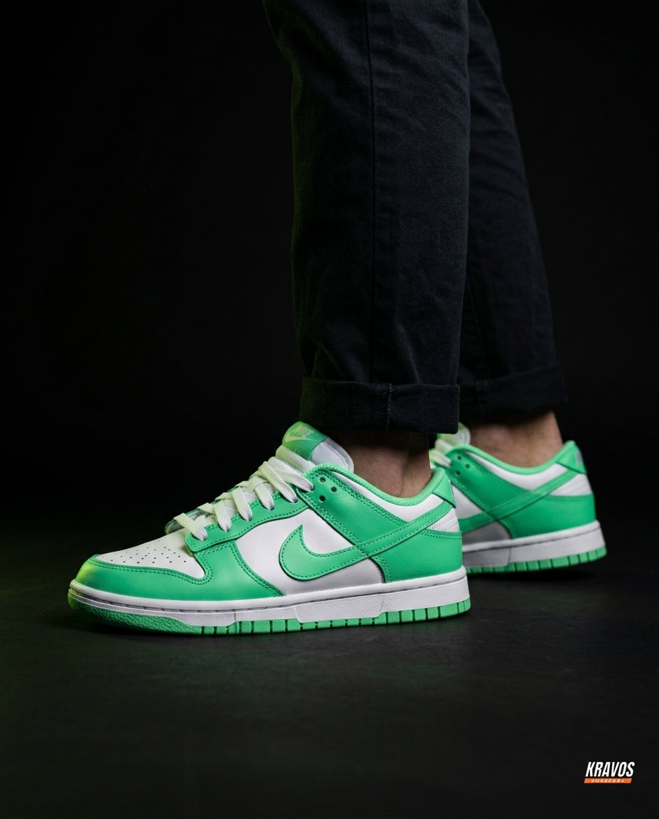 NK Leather Panelled Low Court Trainer Green White Green