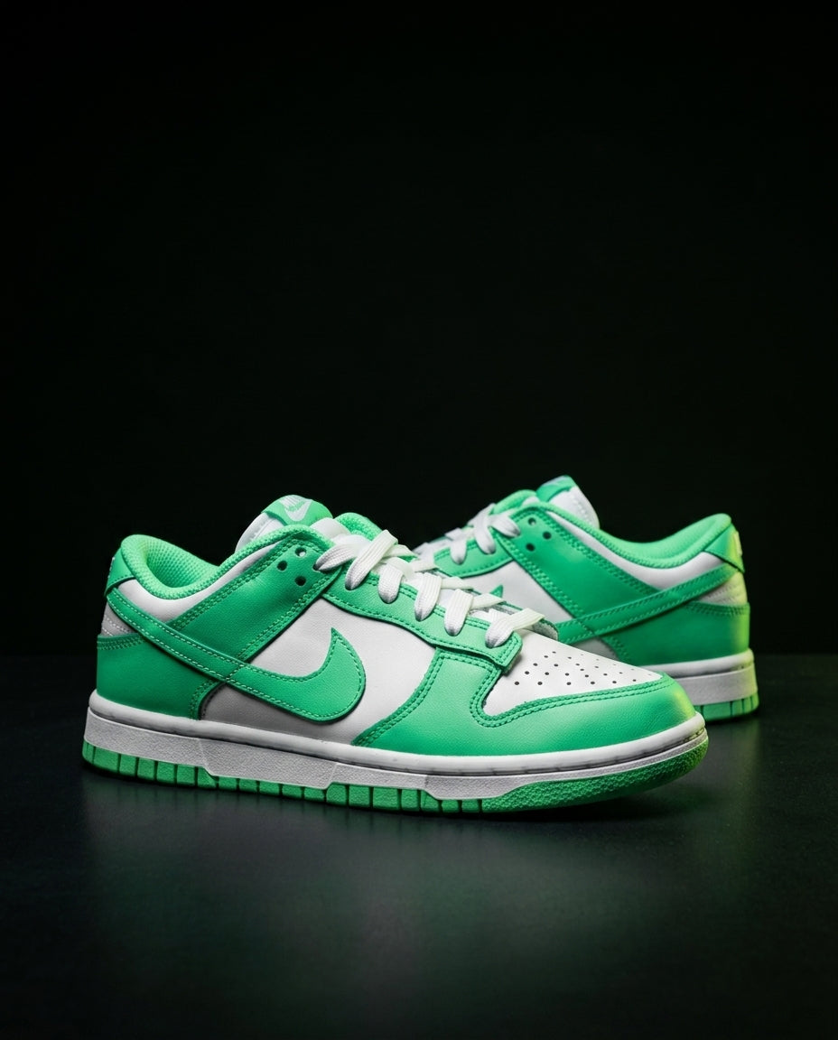 NK Leather Panelled Low Court Trainer Green White Green