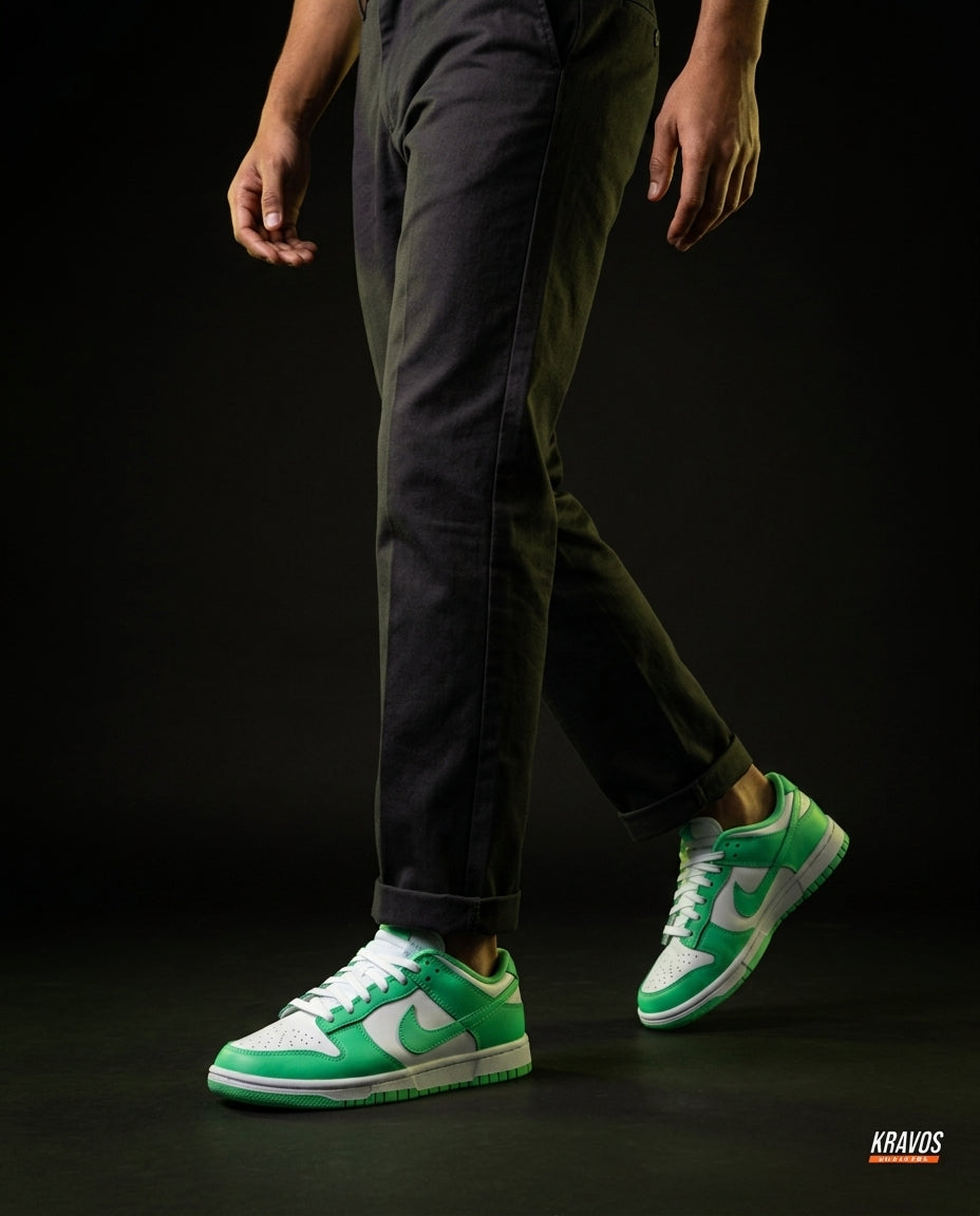 NK Leather Panelled Low Court Trainer Green White Green