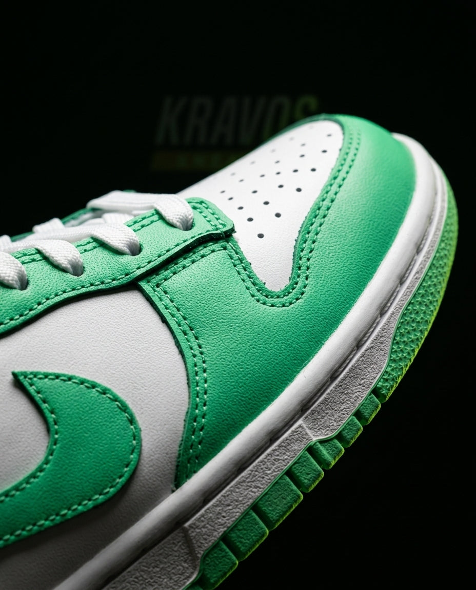 NK Leather Panelled Low Court Trainer Green White Green
