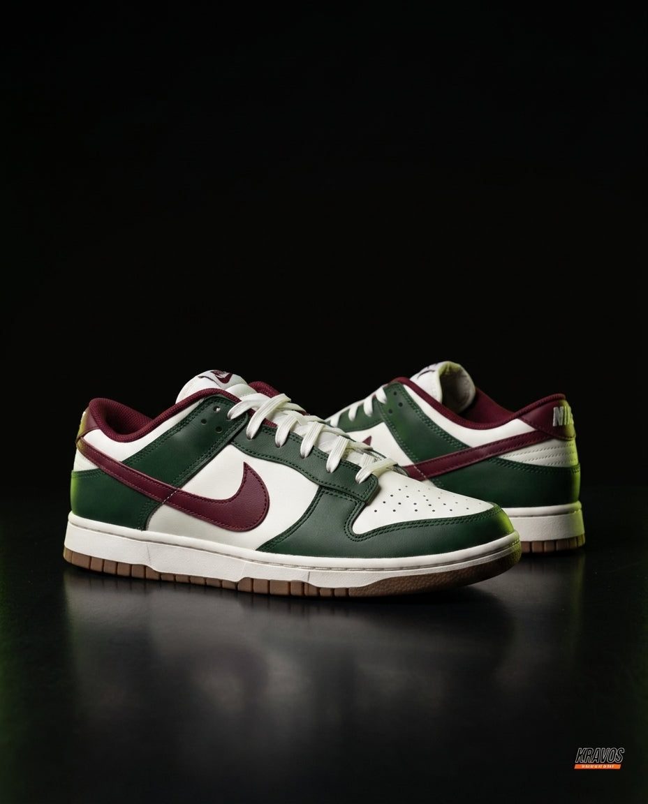 NK Leather Panelled Low Court Trainer Mixed 2 White Green Burgundy