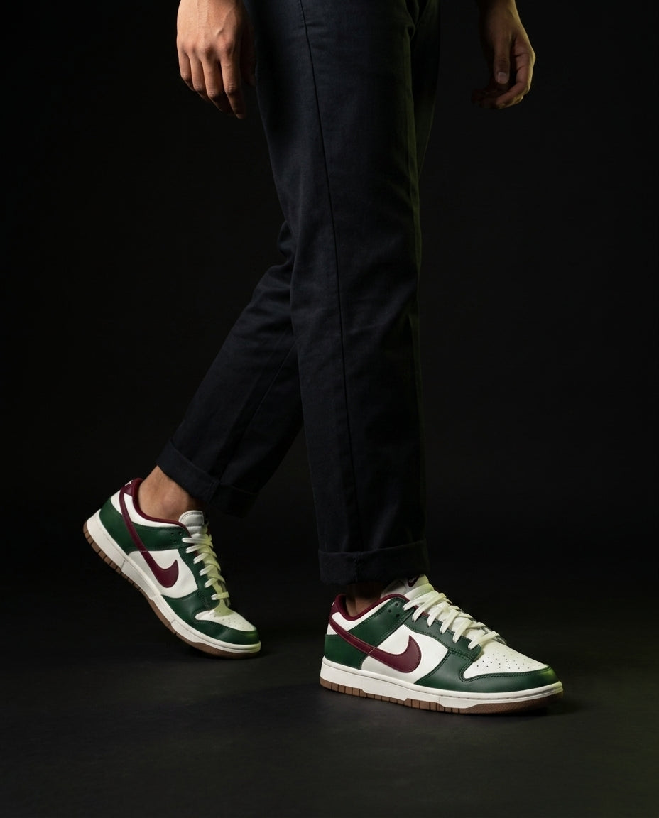 NK Leather Panelled Low Court Trainer Mixed 2 White Green Burgundy