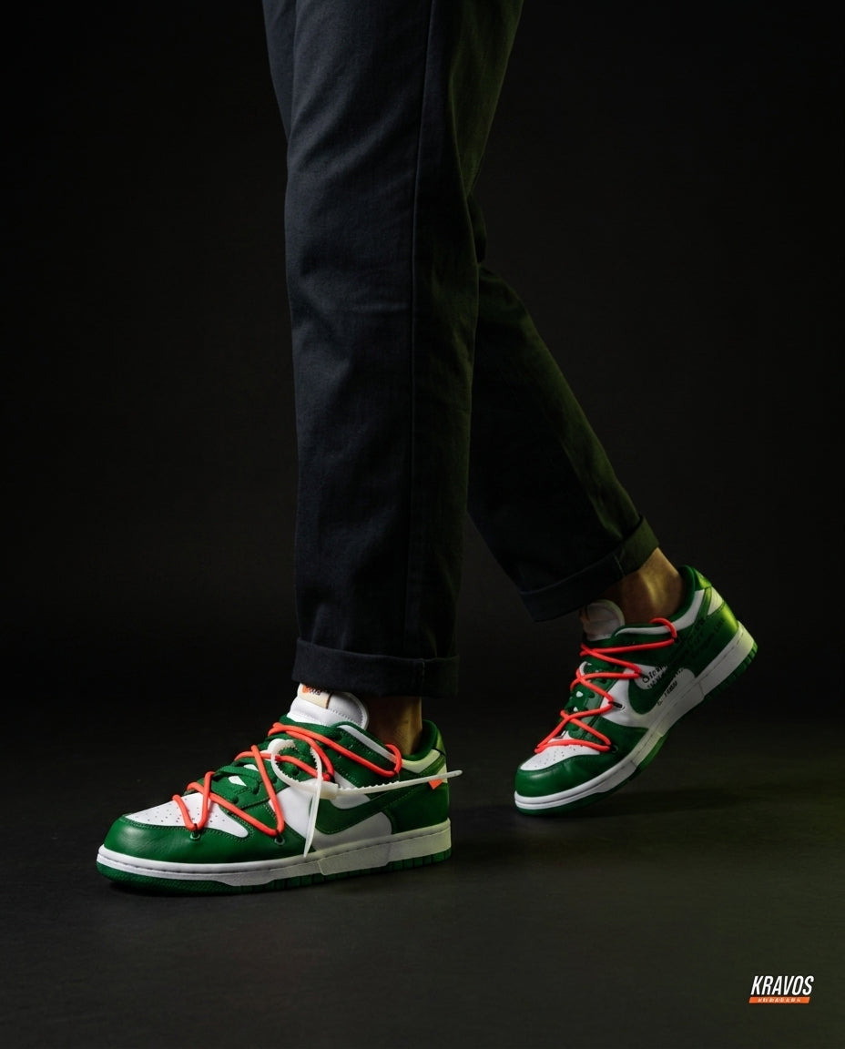 NK Leather Panelled Low Court Trainer Mixed 3 White Green Orange