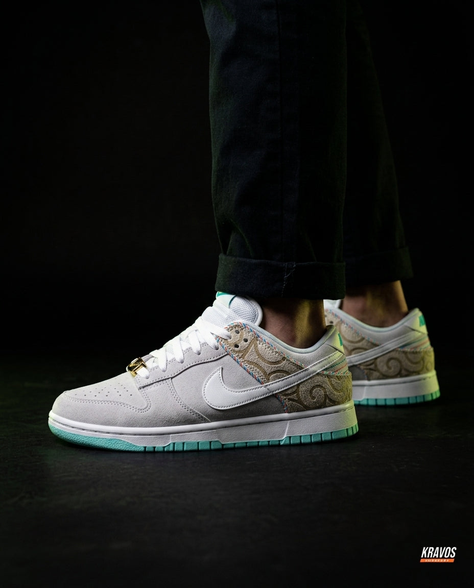 NK Leather Panelled Low Court Trainer White White Grey Mint