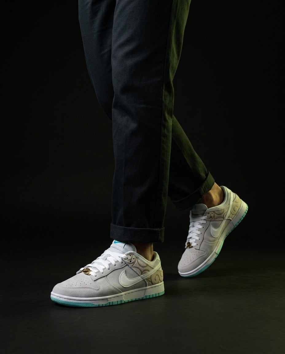 NK Leather Panelled Low Court Trainer White White Grey Mint
