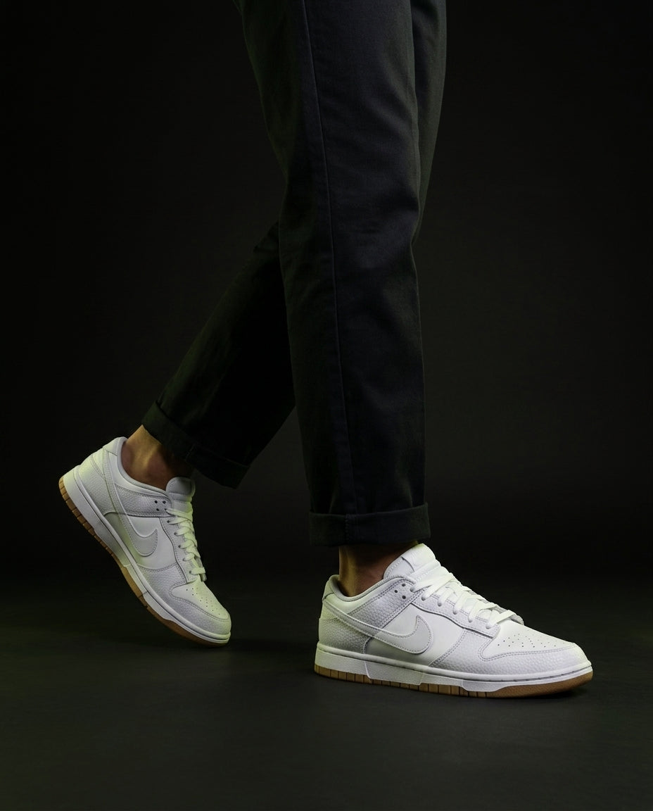 NK Leather Panelled Low Court Trainer White White Gum