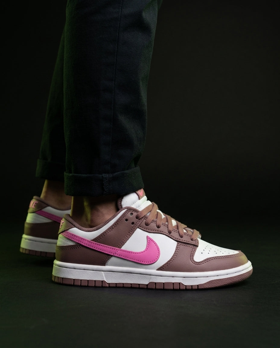 NK Leather Panelled Low Court Trainer White White Mauve Pink